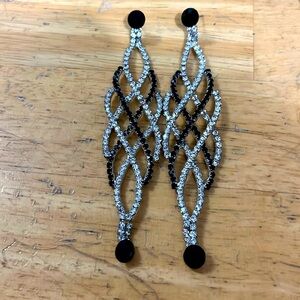 Black and clear rhinestone pierced earrings